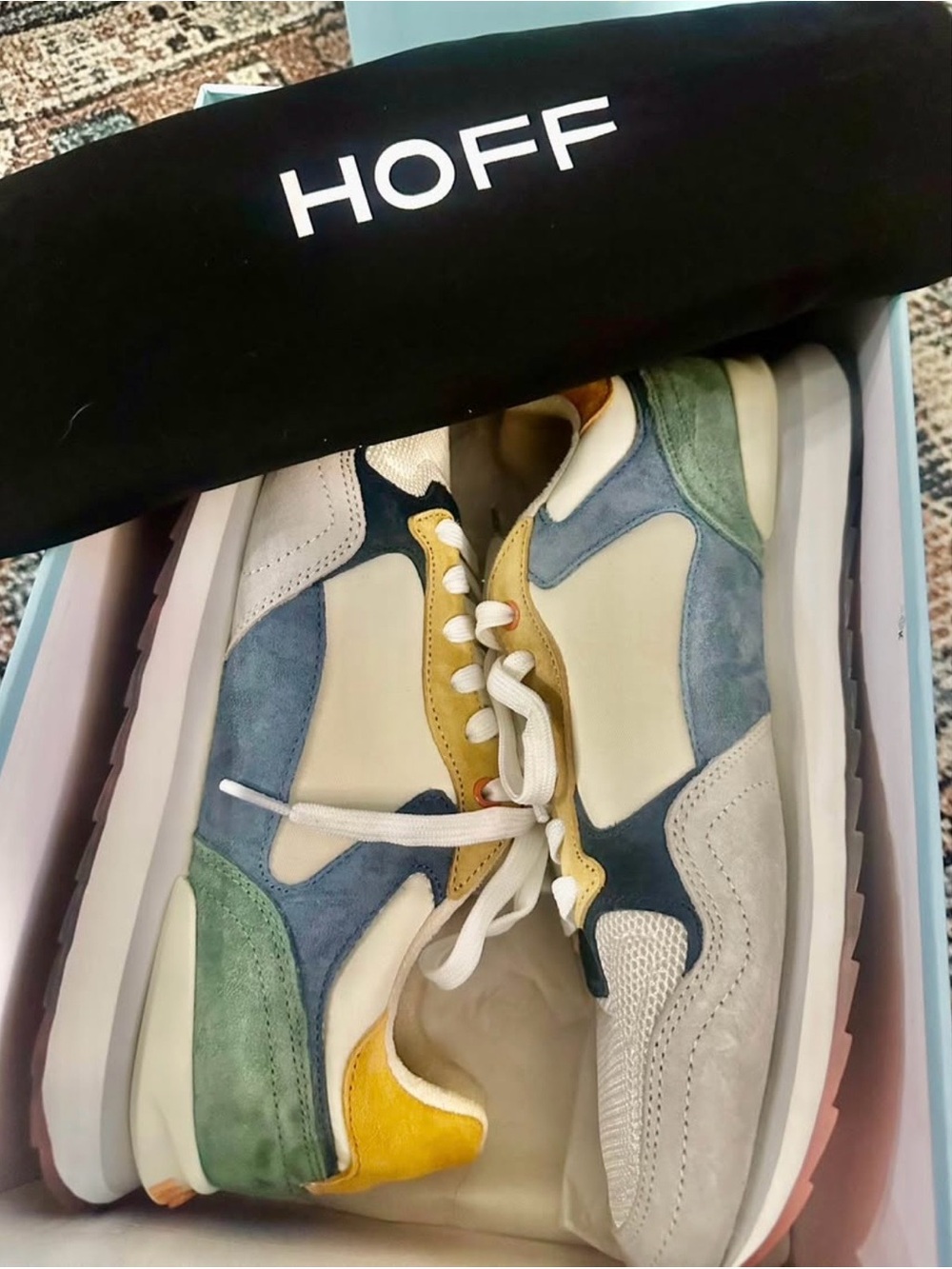 HOFF Women's Multicolor Mesh & Suede Sneakers - White/Yellow/Gray - Picture 2 of 10